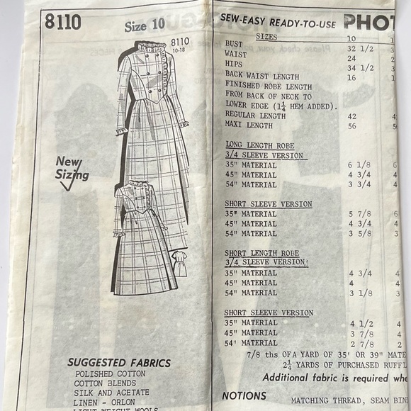 Vintage Mail Order pattern guide 8110 Robe Sewing Pattern Cut Size 10 Bust 32.5 - Picture 3 of 5